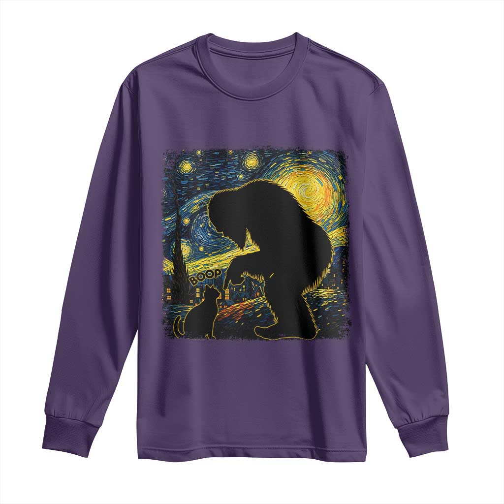 Fun Hand Boop Nose Bigfoot Cat Long Sleeve Shirt Sasquatch Starry Night Van Gogh TS10 Purple Print Your Wear