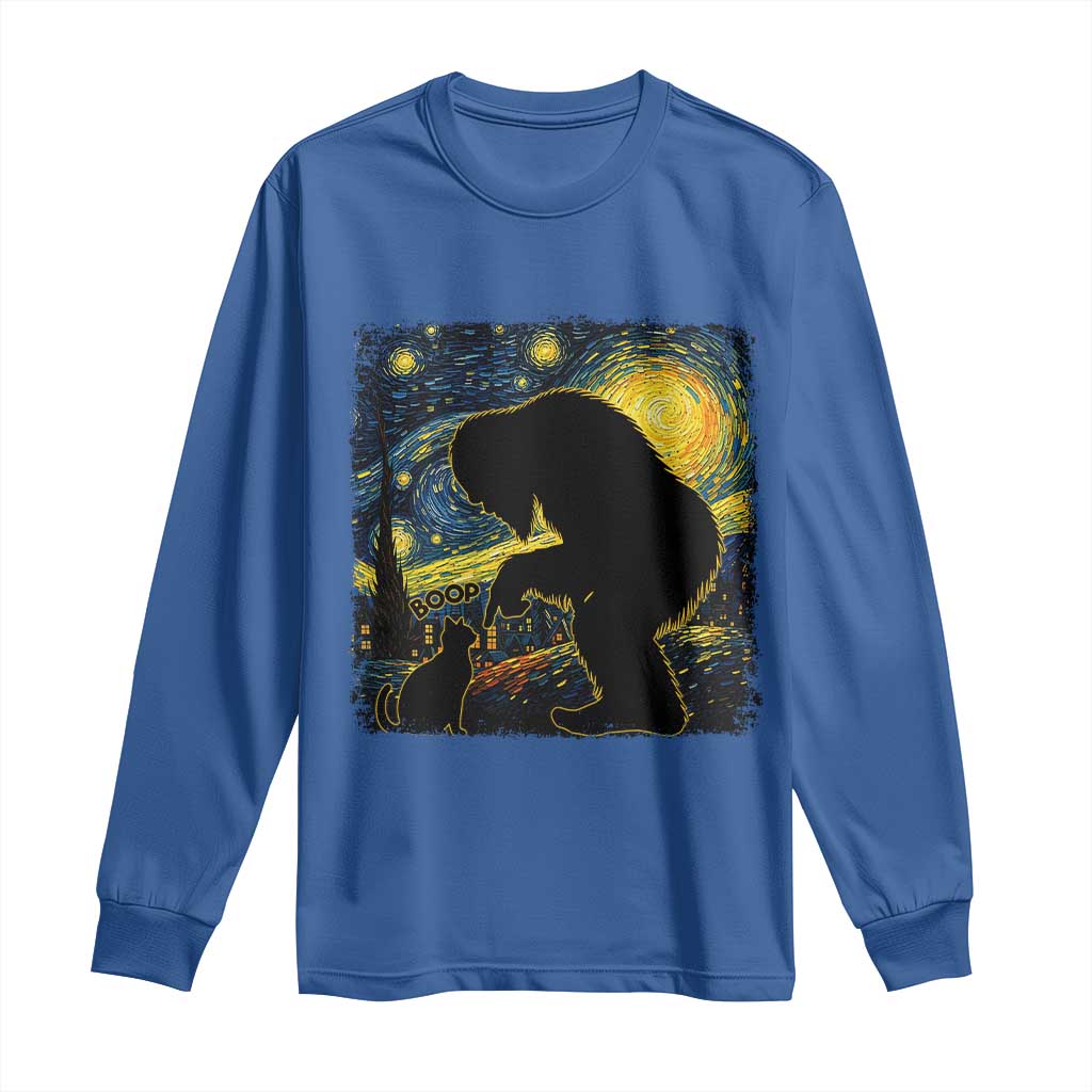 Fun Hand Boop Nose Bigfoot Cat Long Sleeve Shirt Sasquatch Starry Night Van Gogh TS10 Royal Blue Print Your Wear