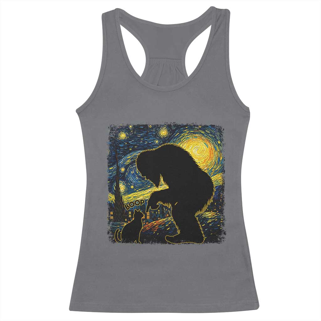 Fun Hand Boop Nose Bigfoot Cat Racerback Tank Top Sasquatch Starry Night Van Gogh TS10 Charcoal Print Your Wear
