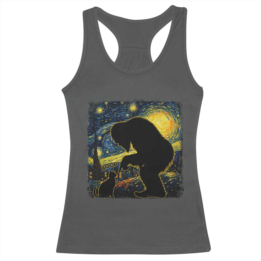 Fun Hand Boop Nose Bigfoot Cat Racerback Tank Top Sasquatch Starry Night Van Gogh TS10 Dark Heather Print Your Wear