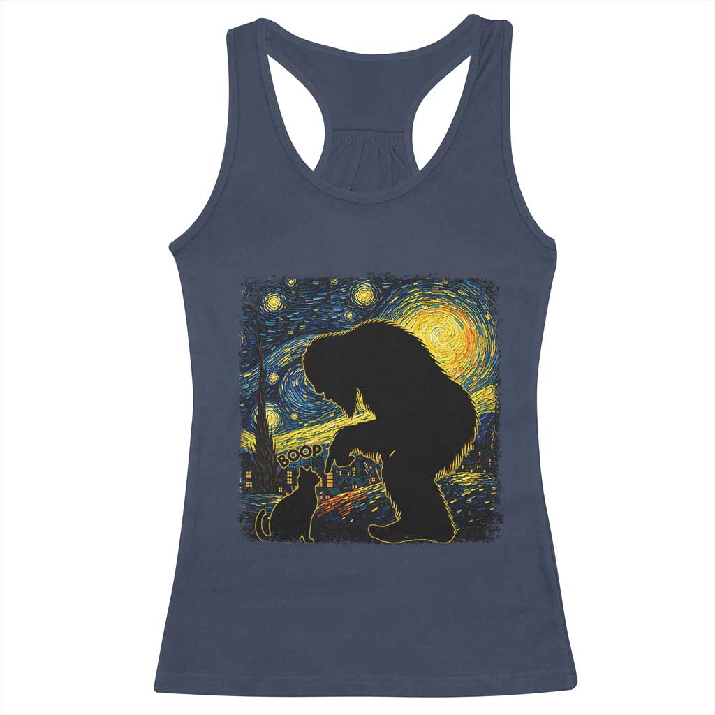 Fun Hand Boop Nose Bigfoot Cat Racerback Tank Top Sasquatch Starry Night Van Gogh TS10 Navy Print Your Wear