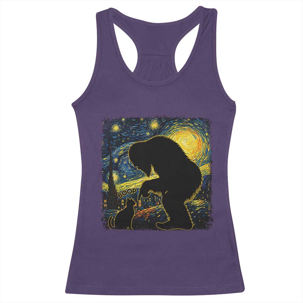 Fun Hand Boop Nose Bigfoot Cat Racerback Tank Top Sasquatch Starry Night Van Gogh TS10 Purple Print Your Wear