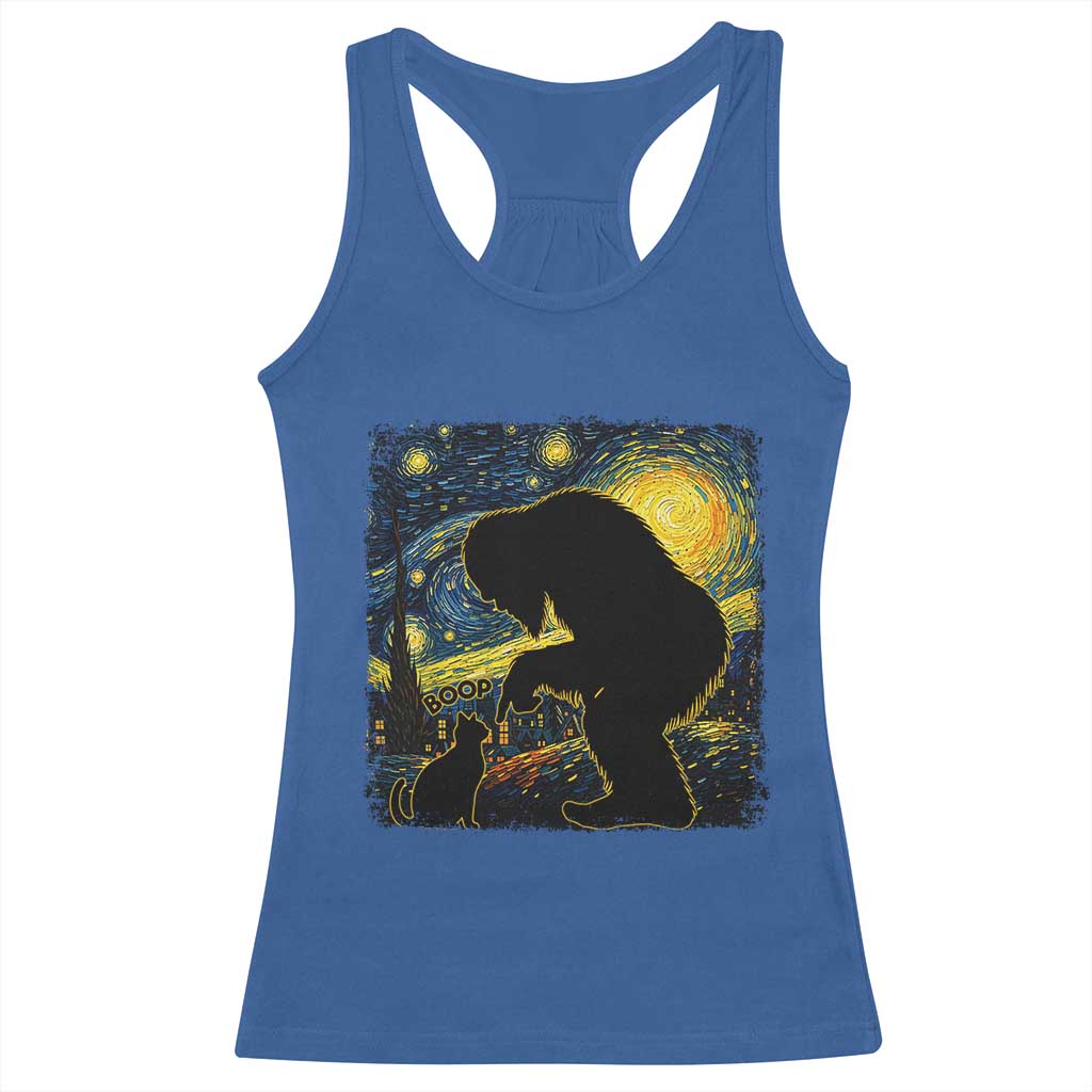Fun Hand Boop Nose Bigfoot Cat Racerback Tank Top Sasquatch Starry Night Van Gogh TS10 Royal Blue Print Your Wear