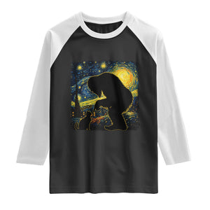 Fun Hand Boop Nose Bigfoot Cat Raglan Shirt Sasquatch Starry Night Van Gogh TS10 Black White Print Your Wear