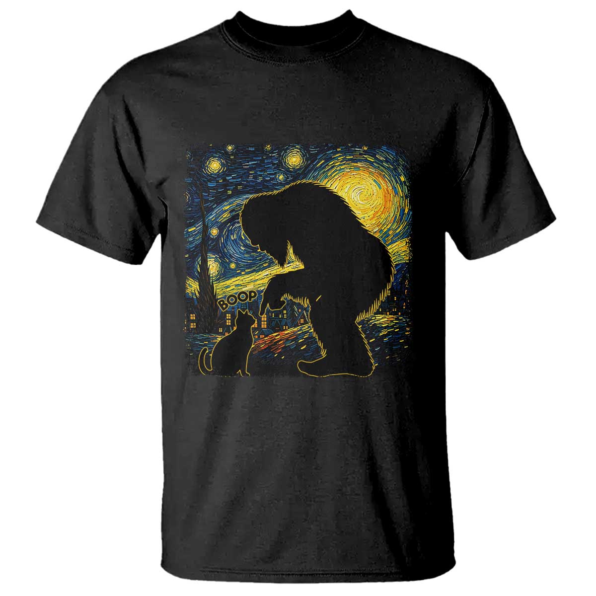Fun Hand Boop Nose Bigfoot Cat T Shirt Sasquatch Starry Night Van Gogh TS10 Black Print Your Wear