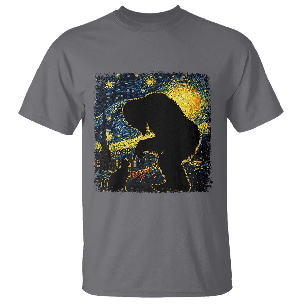 Fun Hand Boop Nose Bigfoot Cat T Shirt Sasquatch Starry Night Van Gogh TS10 Charcoal Print Your Wear
