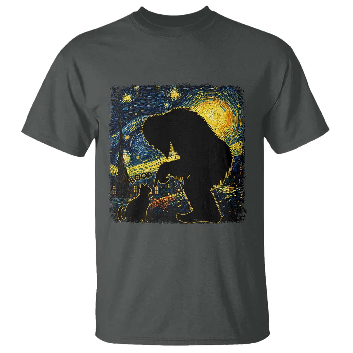 Fun Hand Boop Nose Bigfoot Cat T Shirt Sasquatch Starry Night Van Gogh TS10 Dark Heather Print Your Wear