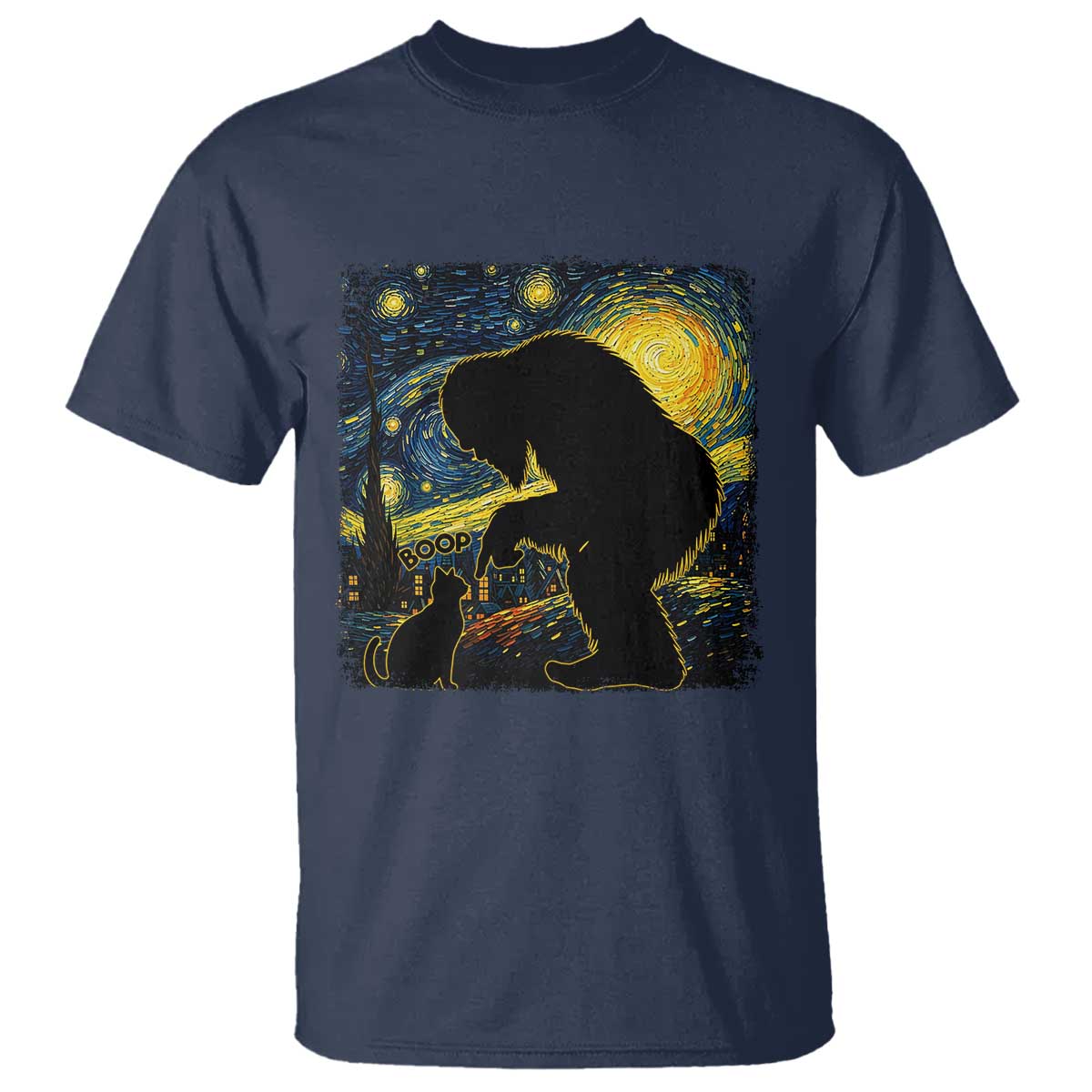Fun Hand Boop Nose Bigfoot Cat T Shirt Sasquatch Starry Night Van Gogh TS10 Navy Print Your Wear
