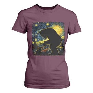 Fun Hand Boop Nose Bigfoot Cat T Shirt For Women Sasquatch Starry Night Van Gogh TS10 Maroon Print Your Wear