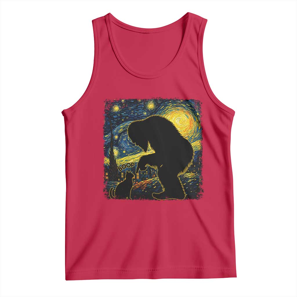 Fun Hand Boop Nose Bigfoot Cat Tank Top Sasquatch Starry Night Van Gogh TS10 Red Print Your Wear