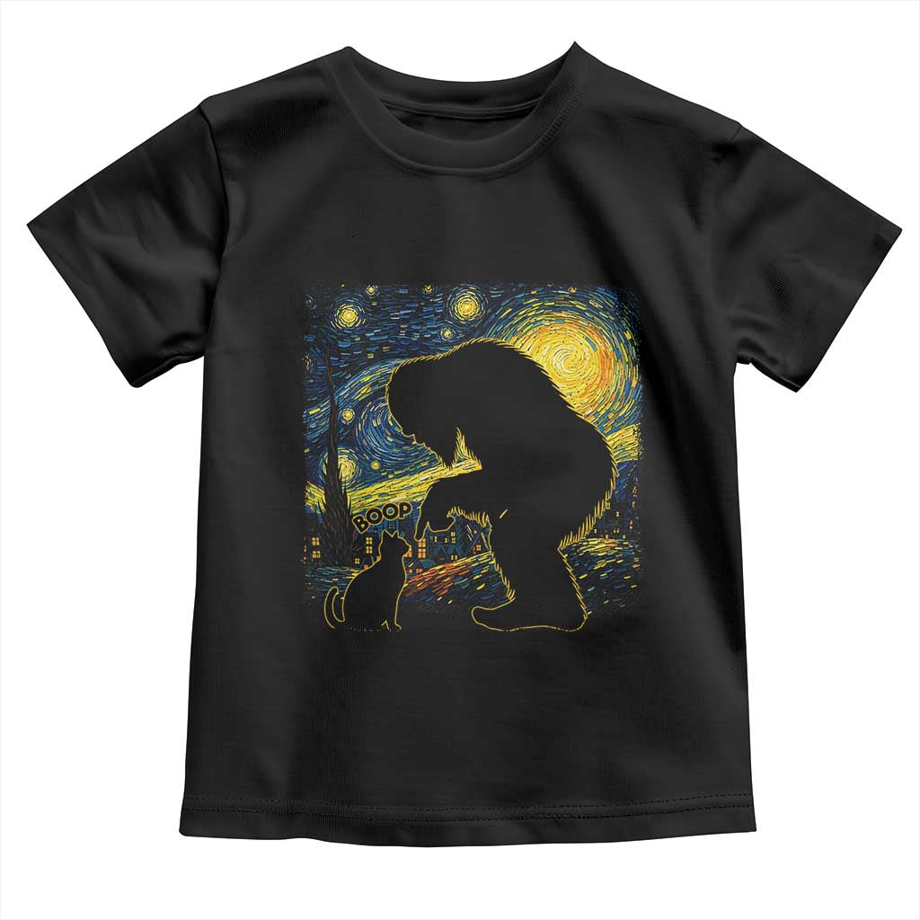 Fun Hand Boop Nose Bigfoot Cat Toddler T Shirt Sasquatch Starry Night Van Gogh TS10 Black Print Your Wear