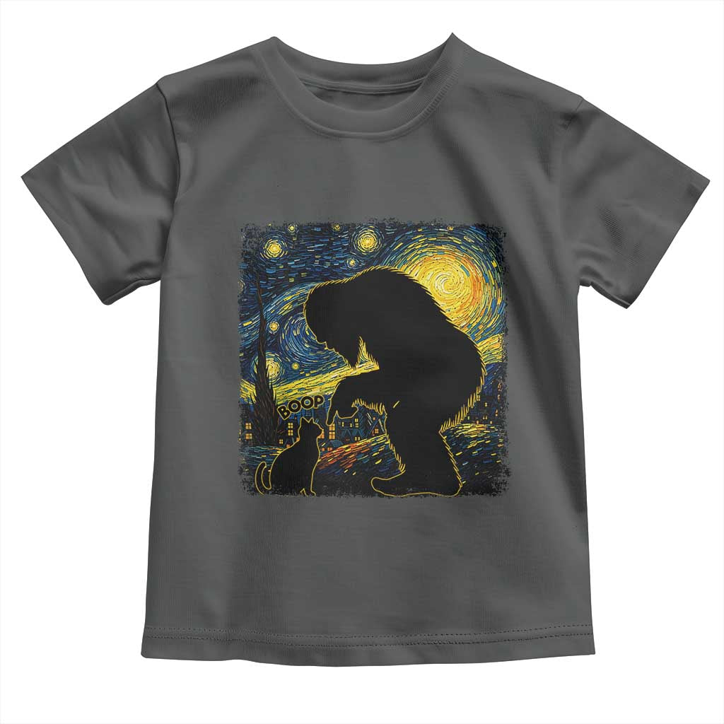 Fun Hand Boop Nose Bigfoot Cat Toddler T Shirt Sasquatch Starry Night Van Gogh TS10 Dark Heather Print Your Wear