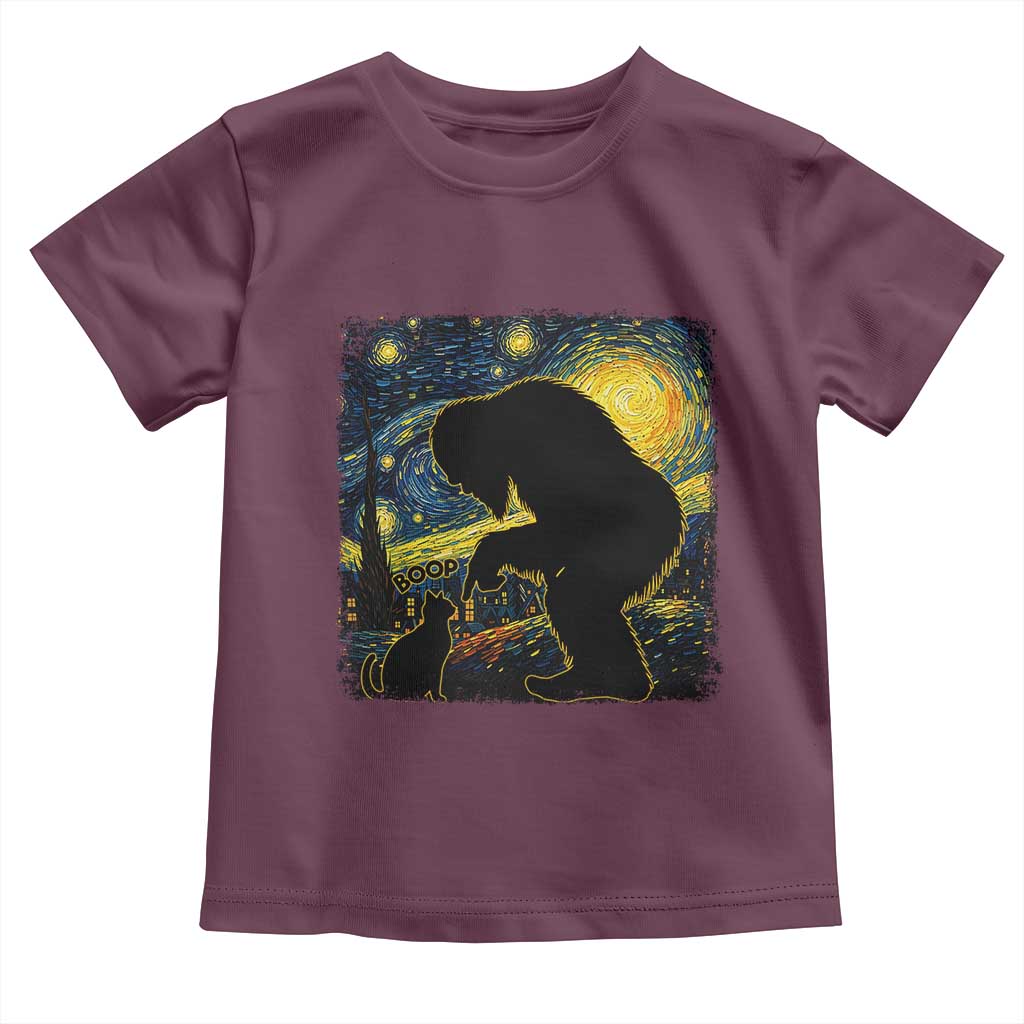Fun Hand Boop Nose Bigfoot Cat Toddler T Shirt Sasquatch Starry Night Van Gogh TS10 Maroon Print Your Wear