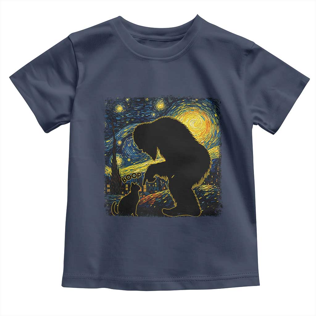 Fun Hand Boop Nose Bigfoot Cat Toddler T Shirt Sasquatch Starry Night Van Gogh TS10 Navy Print Your Wear