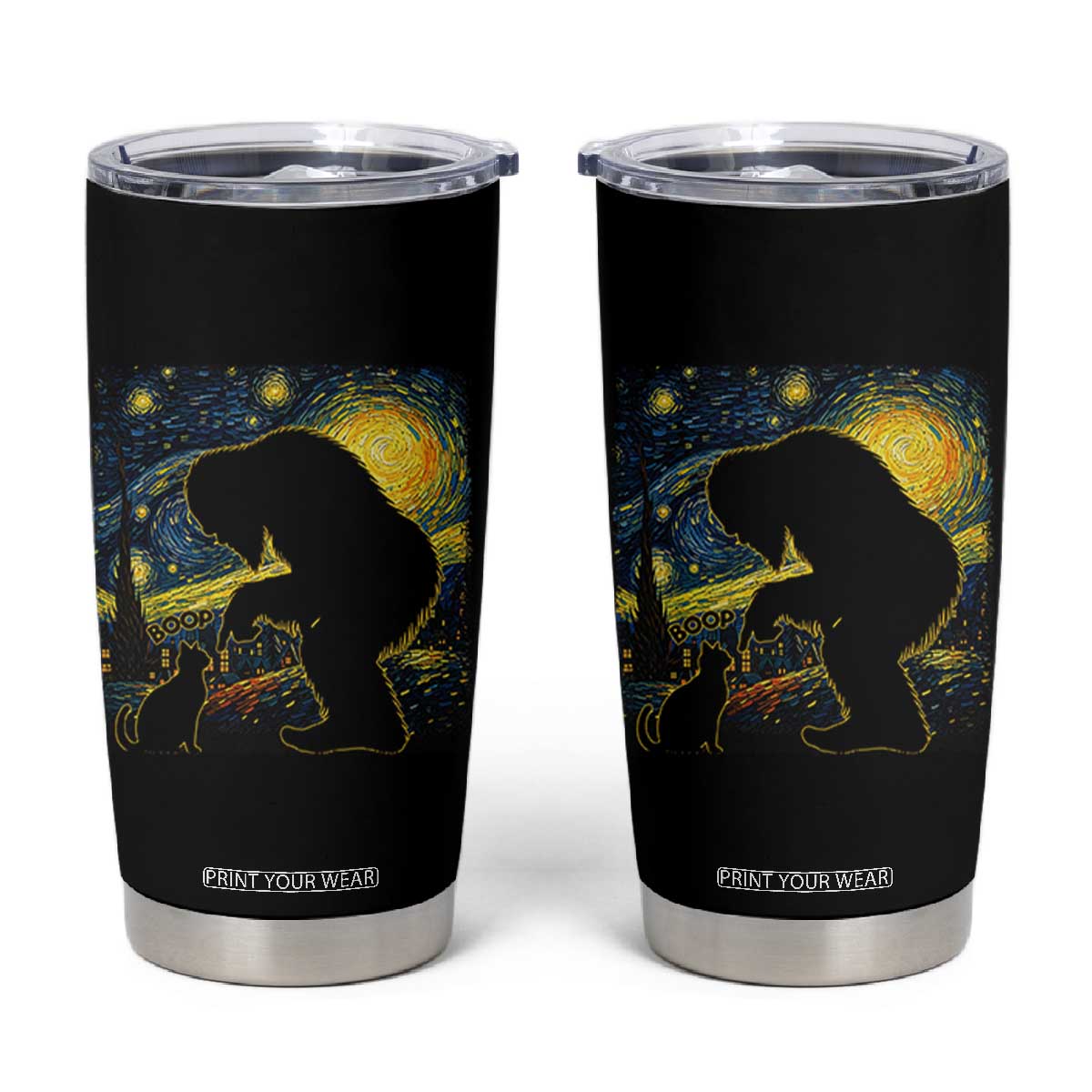 Fun Hand Boop Nose Bigfoot Cat Tumbler Cup Sasquatch Starry Night Van Gogh TS10 Black Print Your Wear