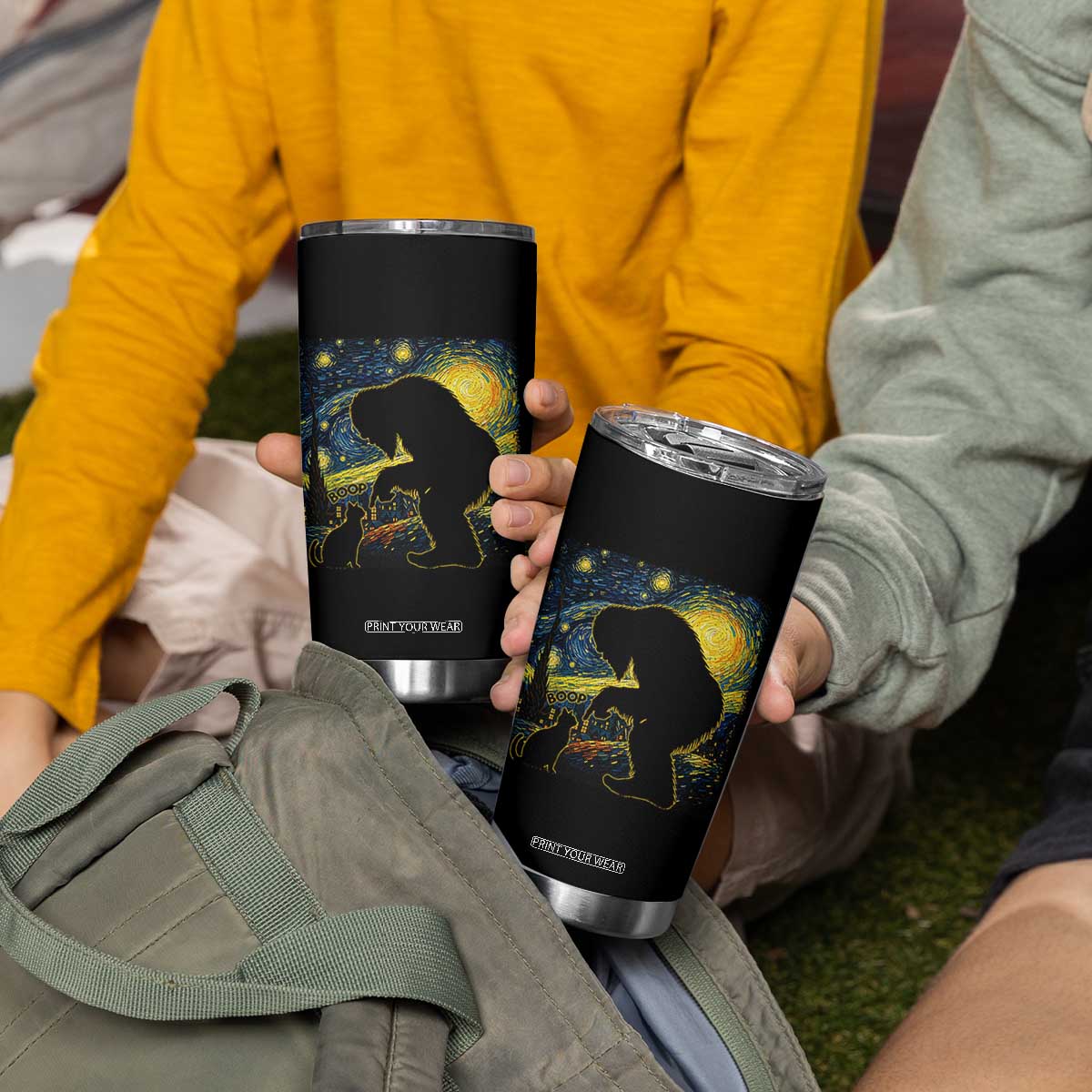 Fun Hand Boop Nose Bigfoot Cat Tumbler Cup Sasquatch Starry Night Van Gogh TS10 Print Your Wear