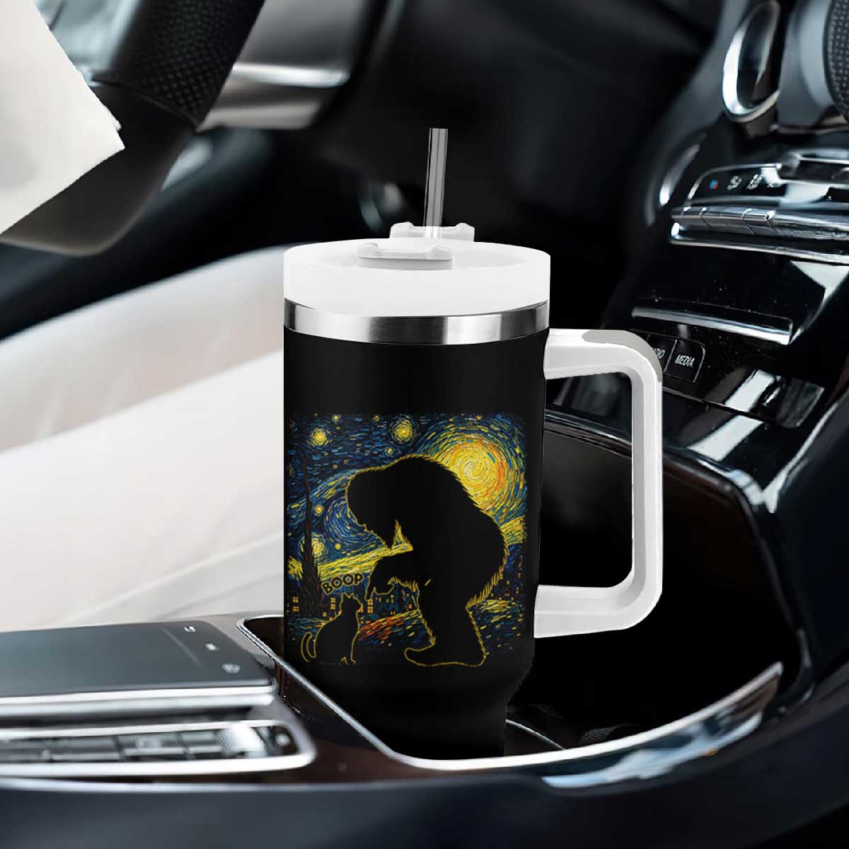 Fun Hand Boop Nose Bigfoot Cat Tumbler With Handle Sasquatch Starry Night Van Gogh TS10 Print Your Wear