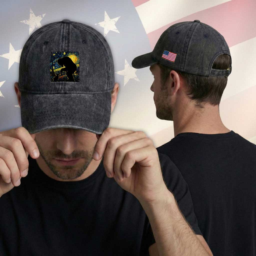 Fun Hand Boop Nose Bigfoot Cat Washed Cotton Baseball Cap Sasquatch Starry Night Van Gogh TS10 Print Your Wear
