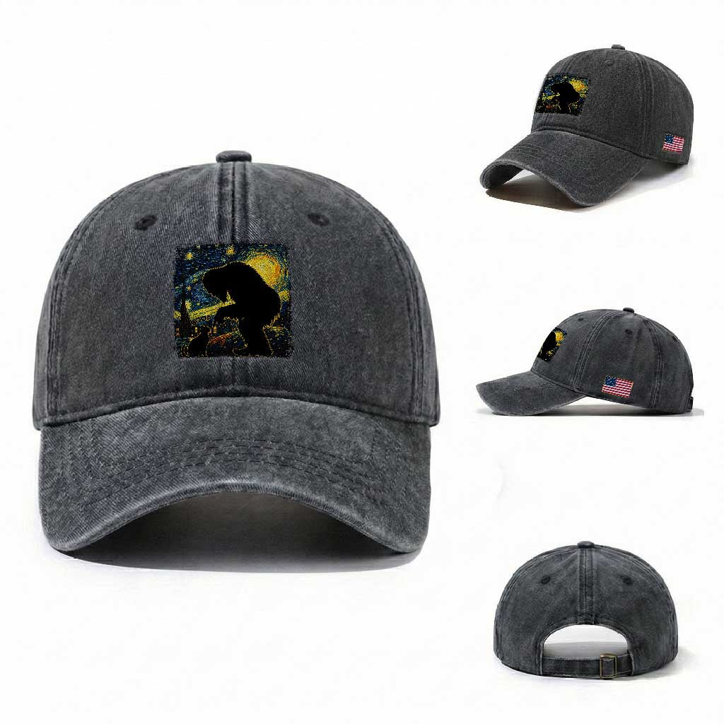Fun Hand Boop Nose Bigfoot Cat Washed Cotton Baseball Cap Sasquatch Starry Night Van Gogh TS10 Washed Cap Universal Fit Dark Gray Print Your Wear