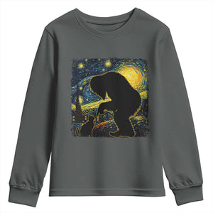Fun Hand Boop Nose Bigfoot Cat Youth Sweatshirt Sasquatch Starry Night Van Gogh TS10 Dark Heather Print Your Wear