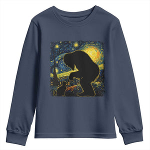 Fun Hand Boop Nose Bigfoot Cat Youth Sweatshirt Sasquatch Starry Night Van Gogh TS10 Navy Print Your Wear