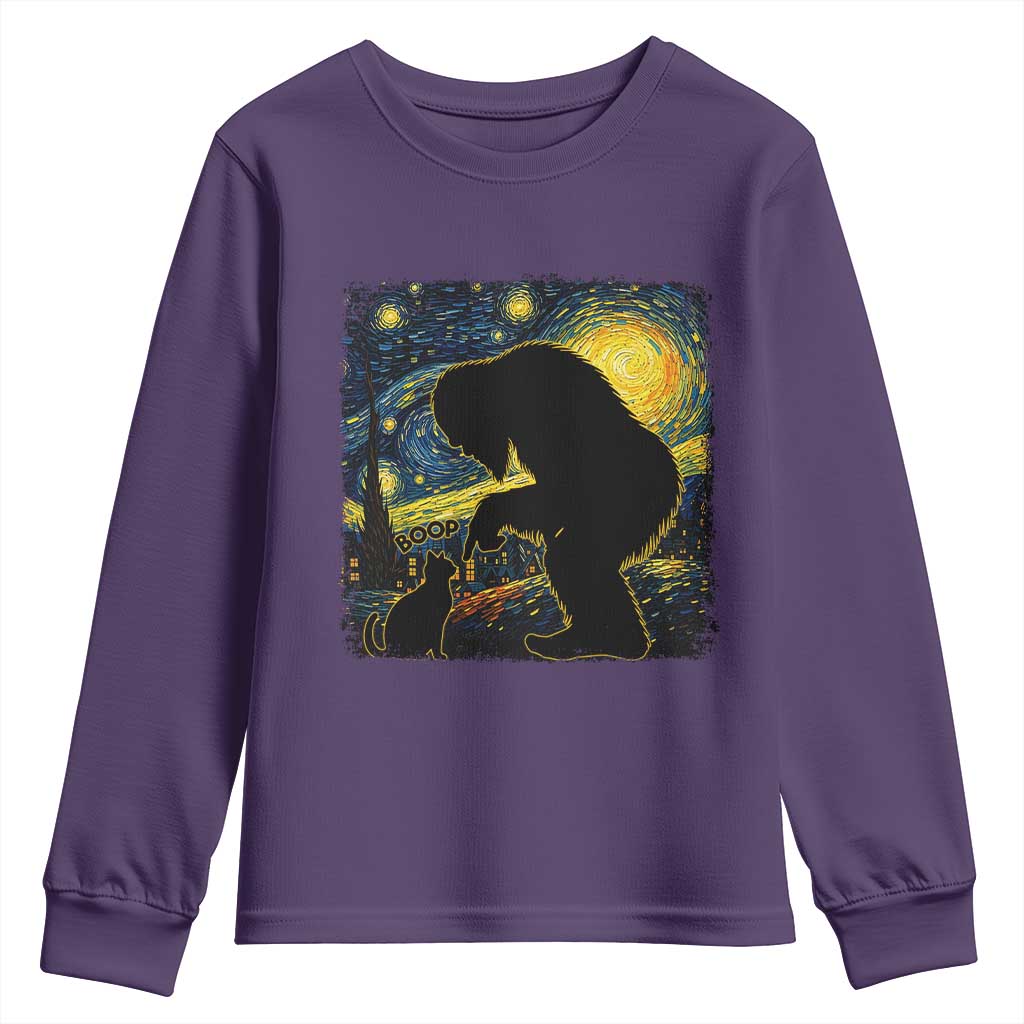 Fun Hand Boop Nose Bigfoot Cat Youth Sweatshirt Sasquatch Starry Night Van Gogh TS10 Purple Print Your Wear