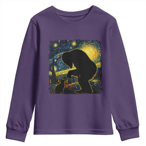 Fun Hand Boop Nose Bigfoot Cat Youth Sweatshirt Sasquatch Starry Night Van Gogh TS10 Purple Print Your Wear