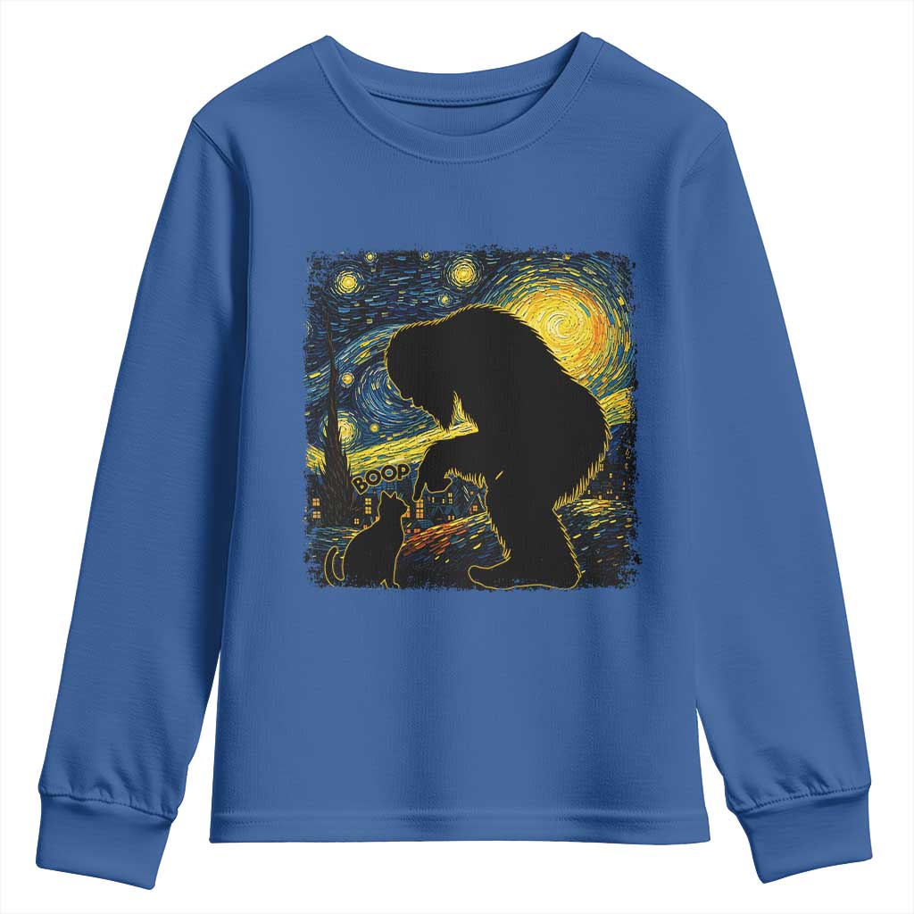 Fun Hand Boop Nose Bigfoot Cat Youth Sweatshirt Sasquatch Starry Night Van Gogh TS10 Royal Blue Print Your Wear