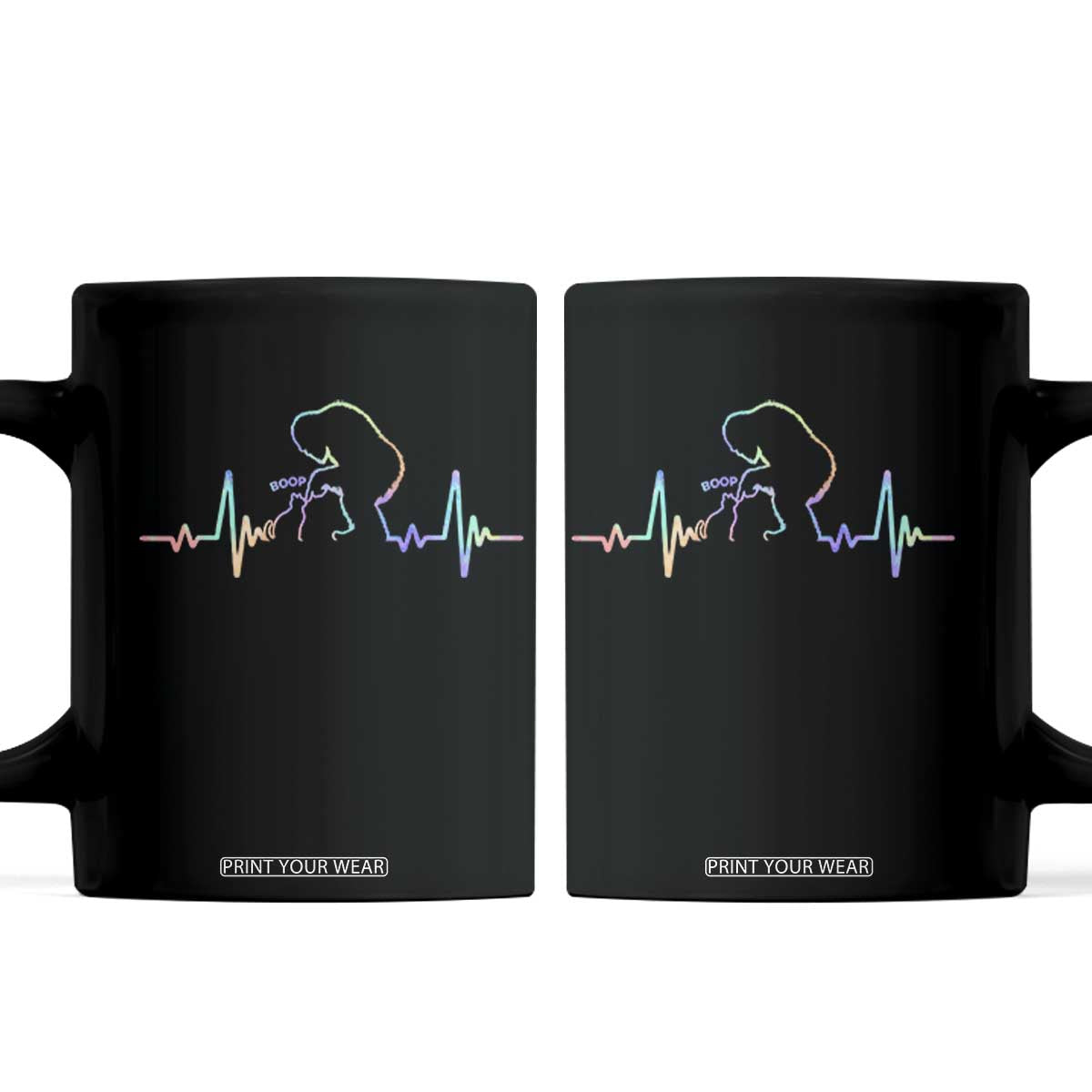 Fun Hand Boop Nose Bigfoot Cat Coffee Mug Heartbeat Sasquatch Cat Lover Animal Silhouette TS10 Black Print Your Wear