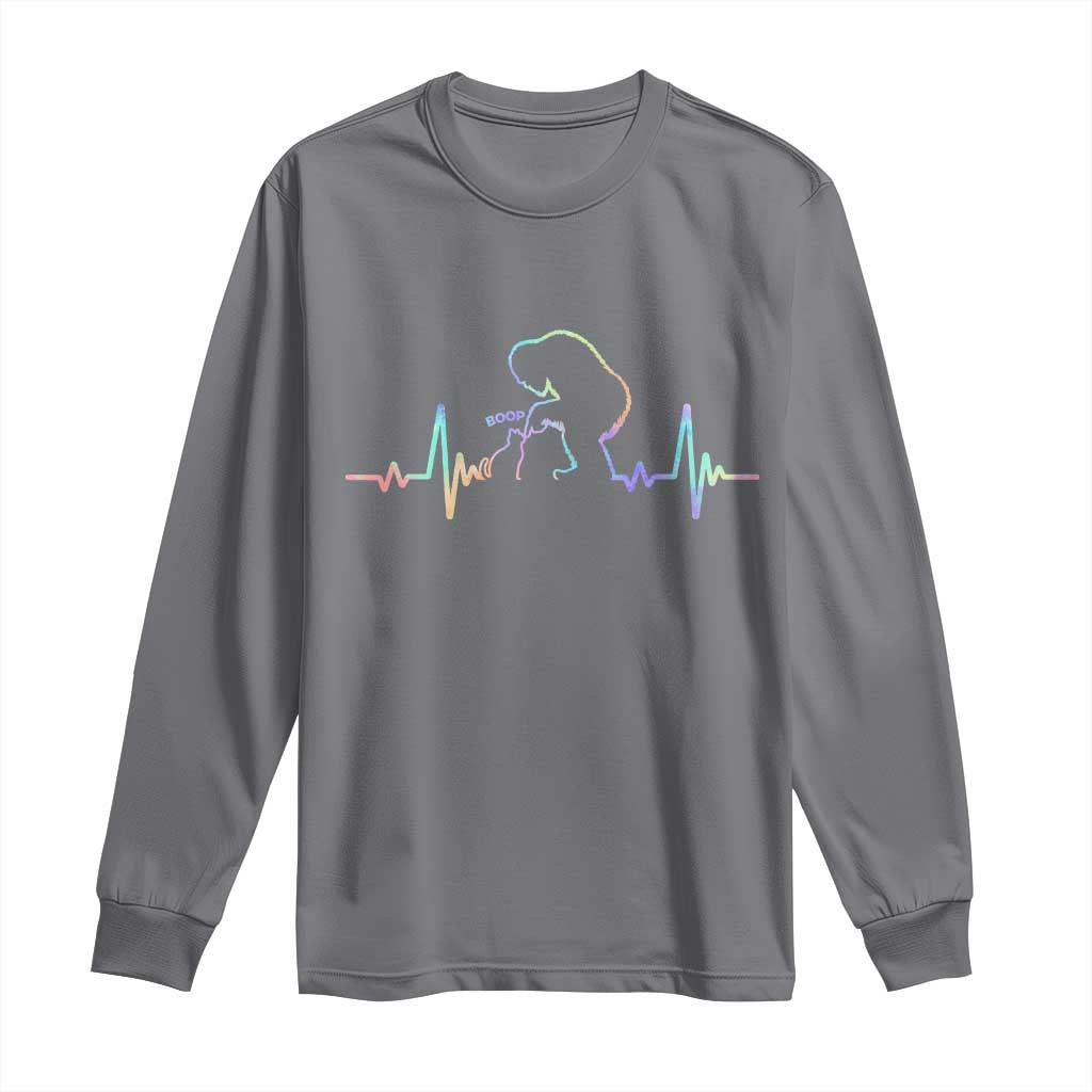 Fun Hand Boop Nose Bigfoot Cat Long Sleeve Shirt Heartbeat Sasquatch Cat Lover Animal Silhouette TS10 Charcoal Print Your Wear