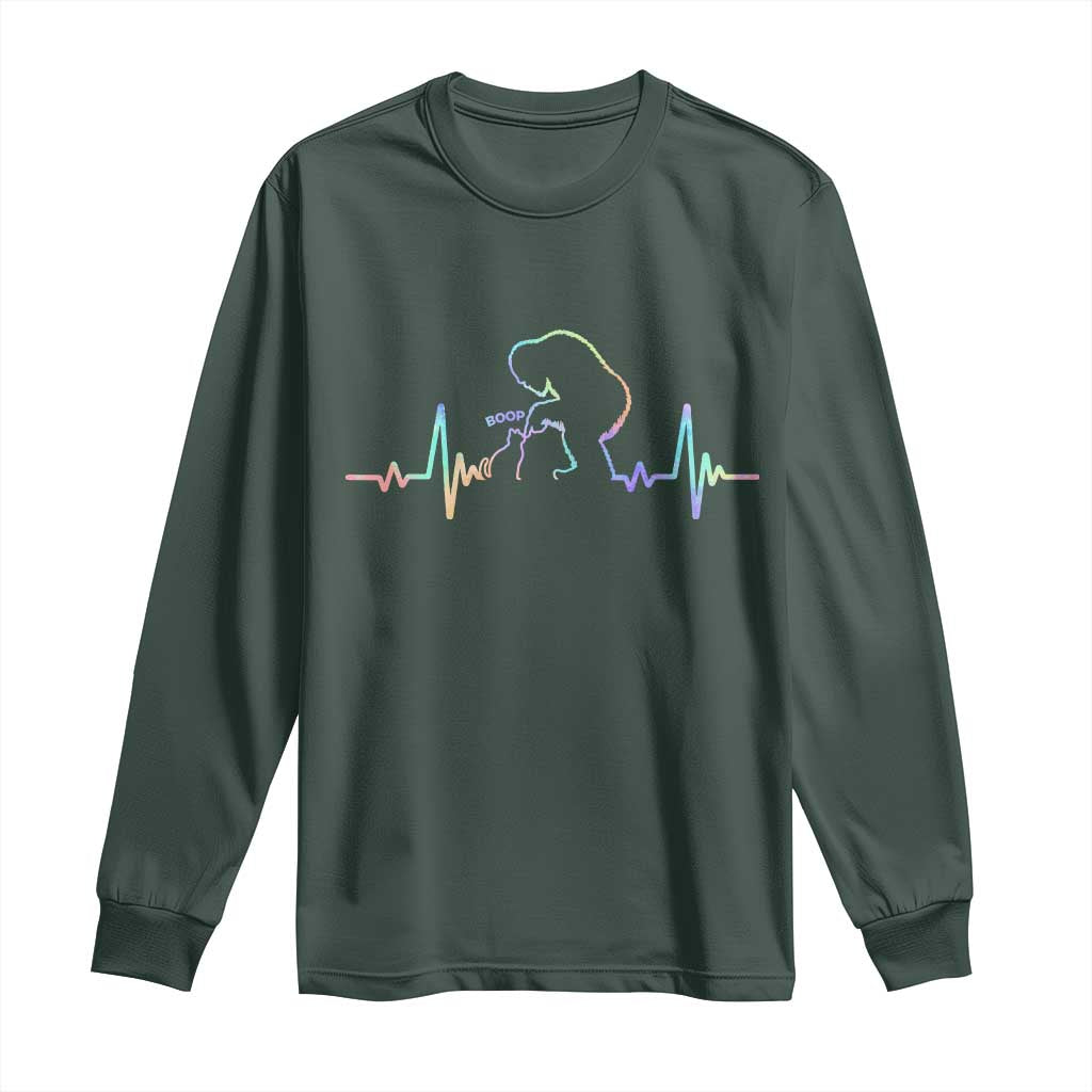 Fun Hand Boop Nose Bigfoot Cat Long Sleeve Shirt Heartbeat Sasquatch Cat Lover Animal Silhouette TS10 Dark Forest Green Print Your Wear