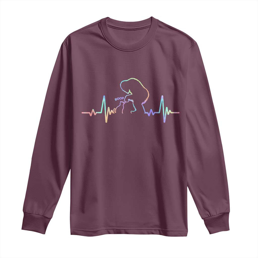 Fun Hand Boop Nose Bigfoot Cat Long Sleeve Shirt Heartbeat Sasquatch Cat Lover Animal Silhouette TS10 Maroon Print Your Wear