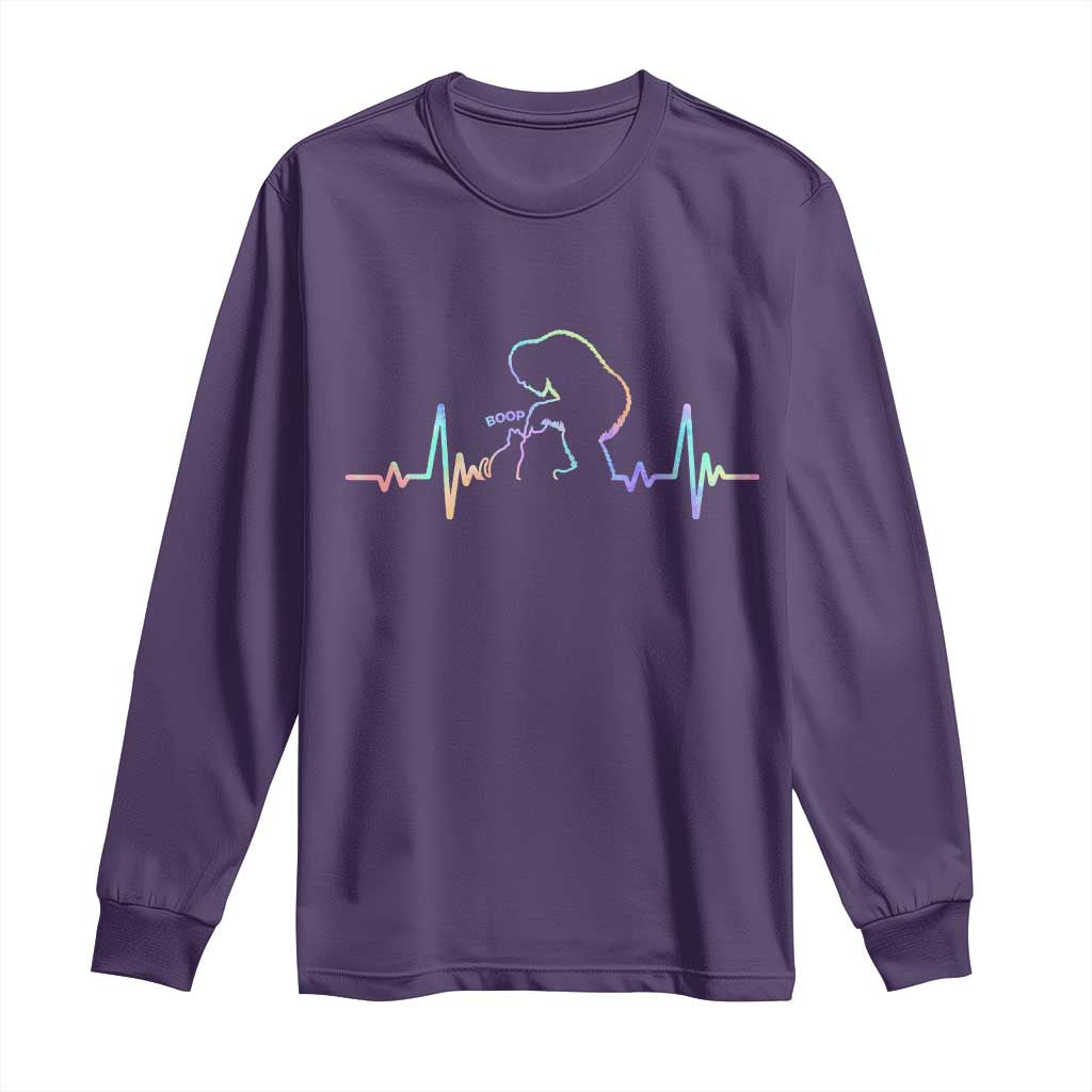 Fun Hand Boop Nose Bigfoot Cat Long Sleeve Shirt Heartbeat Sasquatch Cat Lover Animal Silhouette TS10 Purple Print Your Wear