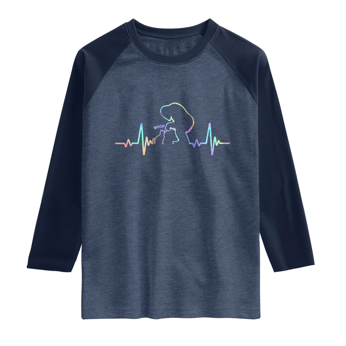 Fun Hand Boop Nose Bigfoot Cat Raglan Shirt Heartbeat Sasquatch Cat Lover Animal Silhouette TS10 Heather Denim Navy Print Your Wear