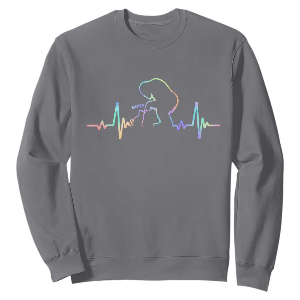 Fun Hand Boop Nose Bigfoot Cat Sweatshirt Heartbeat Sasquatch Cat Lover Animal Silhouette TS10 Charcoal Print Your Wear