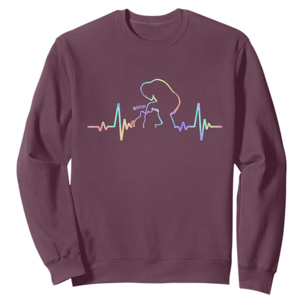 Fun Hand Boop Nose Bigfoot Cat Sweatshirt Heartbeat Sasquatch Cat Lover Animal Silhouette TS10 Maroon Print Your Wear