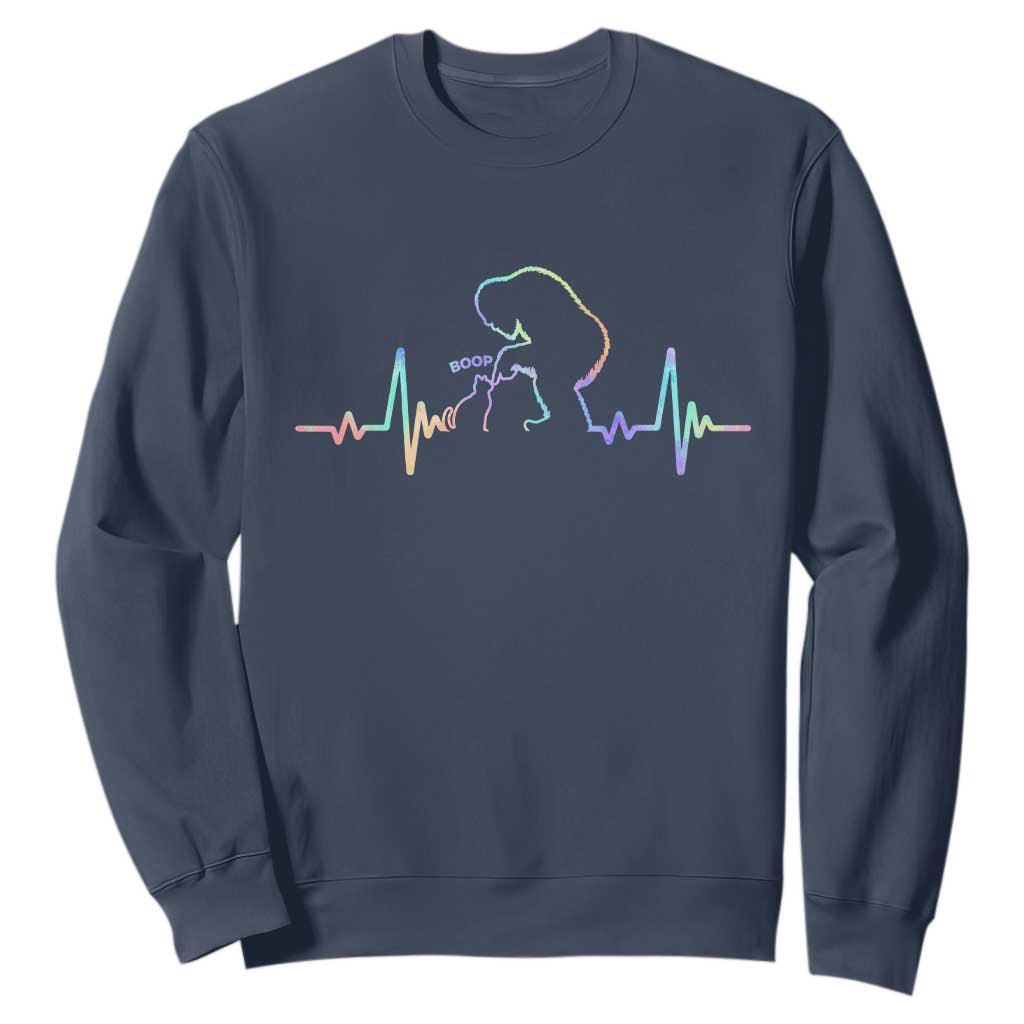 Fun Hand Boop Nose Bigfoot Cat Sweatshirt Heartbeat Sasquatch Cat Lover Animal Silhouette TS10 Navy Print Your Wear