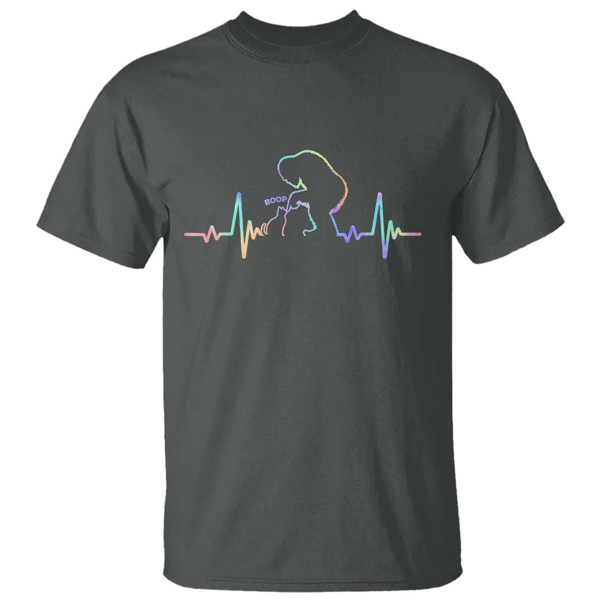 Fun Hand Boop Nose Bigfoot Cat T Shirt Heartbeat Sasquatch Cat Lover Animal Silhouette TS10 Dark Heather Print Your Wear