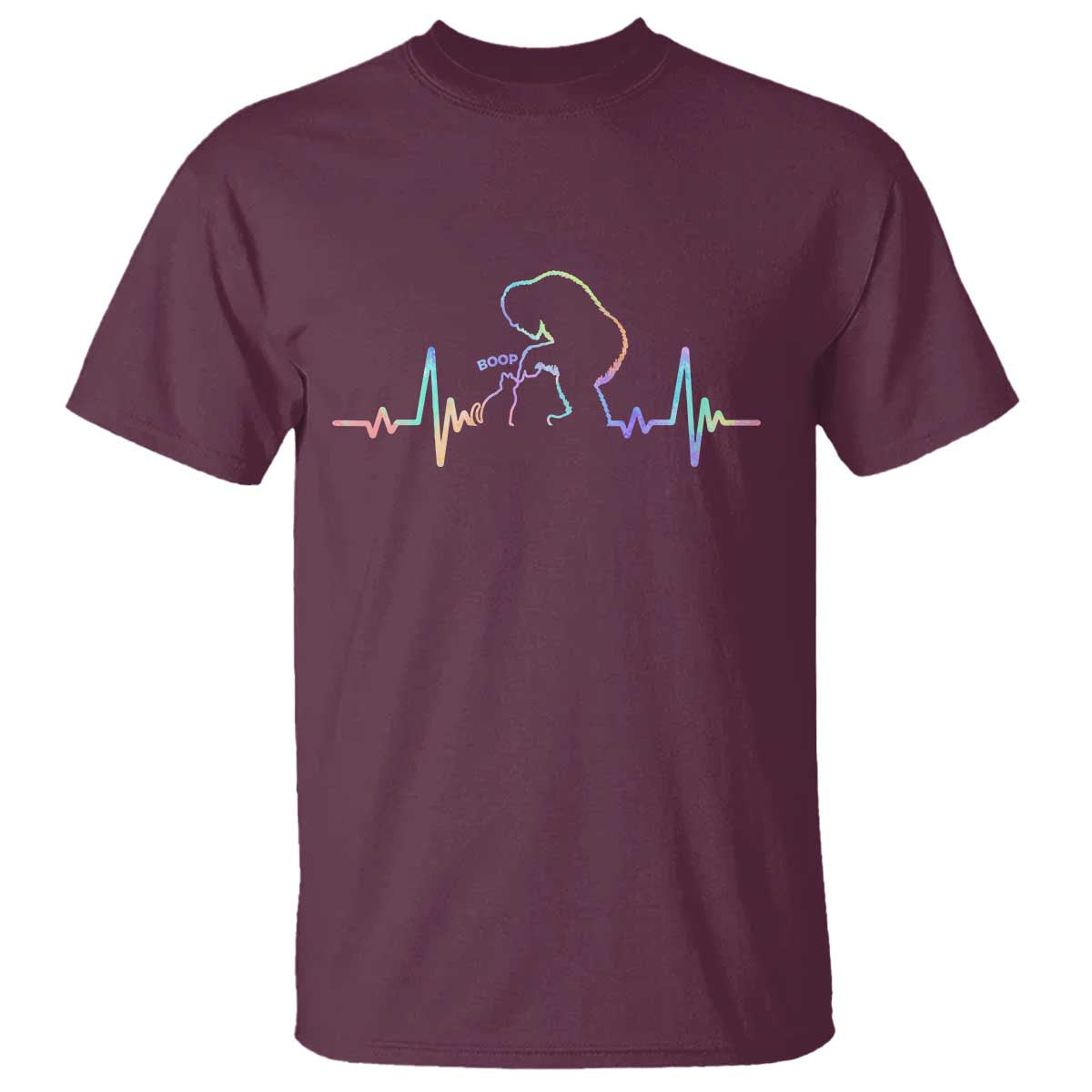 Fun Hand Boop Nose Bigfoot Cat T Shirt Heartbeat Sasquatch Cat Lover Animal Silhouette TS10 Maroon Print Your Wear