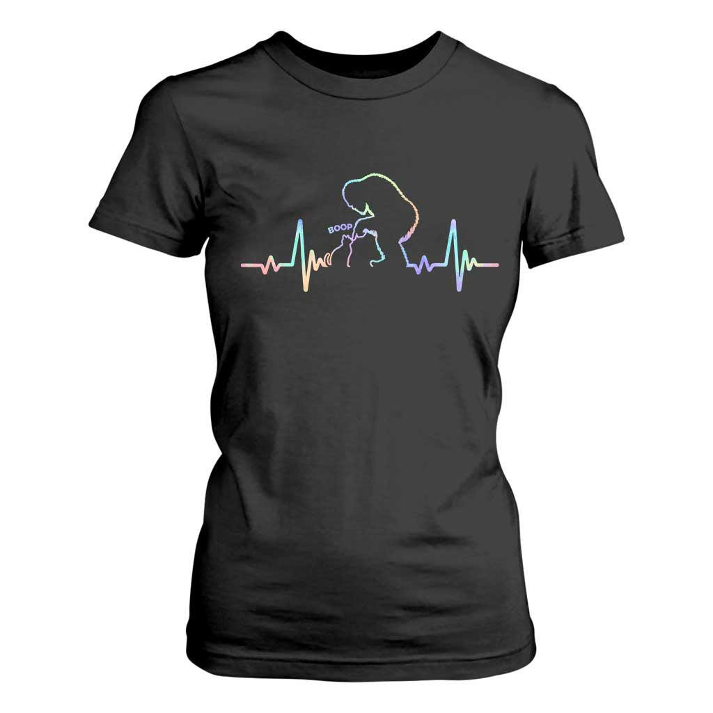 Fun Hand Boop Nose Bigfoot Cat T Shirt For Women Heartbeat Sasquatch Cat Lover Animal Silhouette TS10 Black Print Your Wear