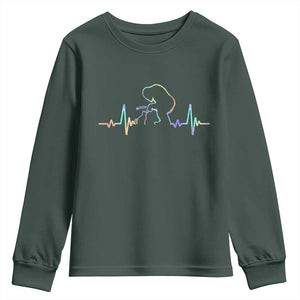 Fun Hand Boop Nose Bigfoot Cat Youth Sweatshirt Heartbeat Sasquatch Cat Lover Animal Silhouette TS10 Dark Forest Green Print Your Wear
