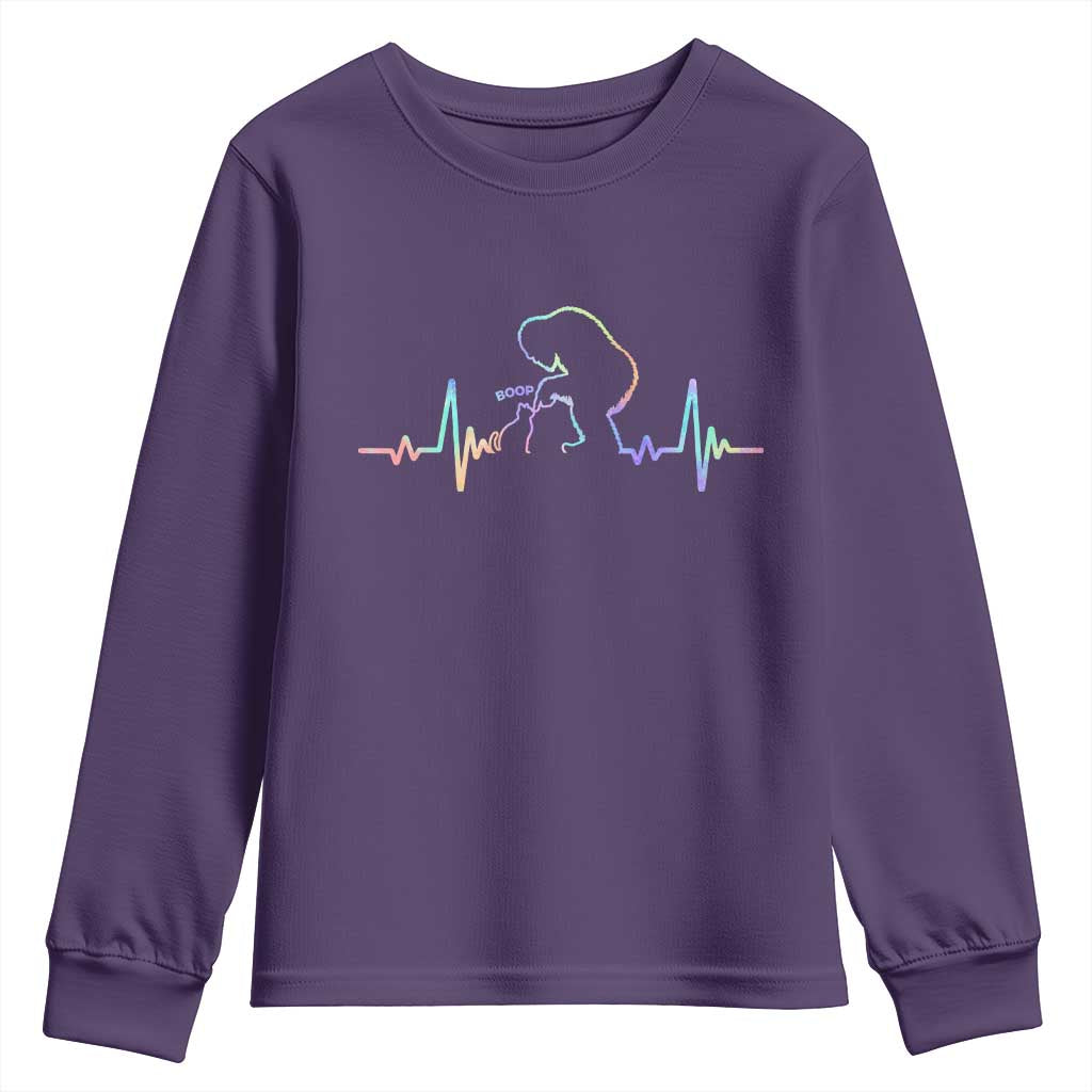 Fun Hand Boop Nose Bigfoot Cat Youth Sweatshirt Heartbeat Sasquatch Cat Lover Animal Silhouette TS10 Purple Print Your Wear
