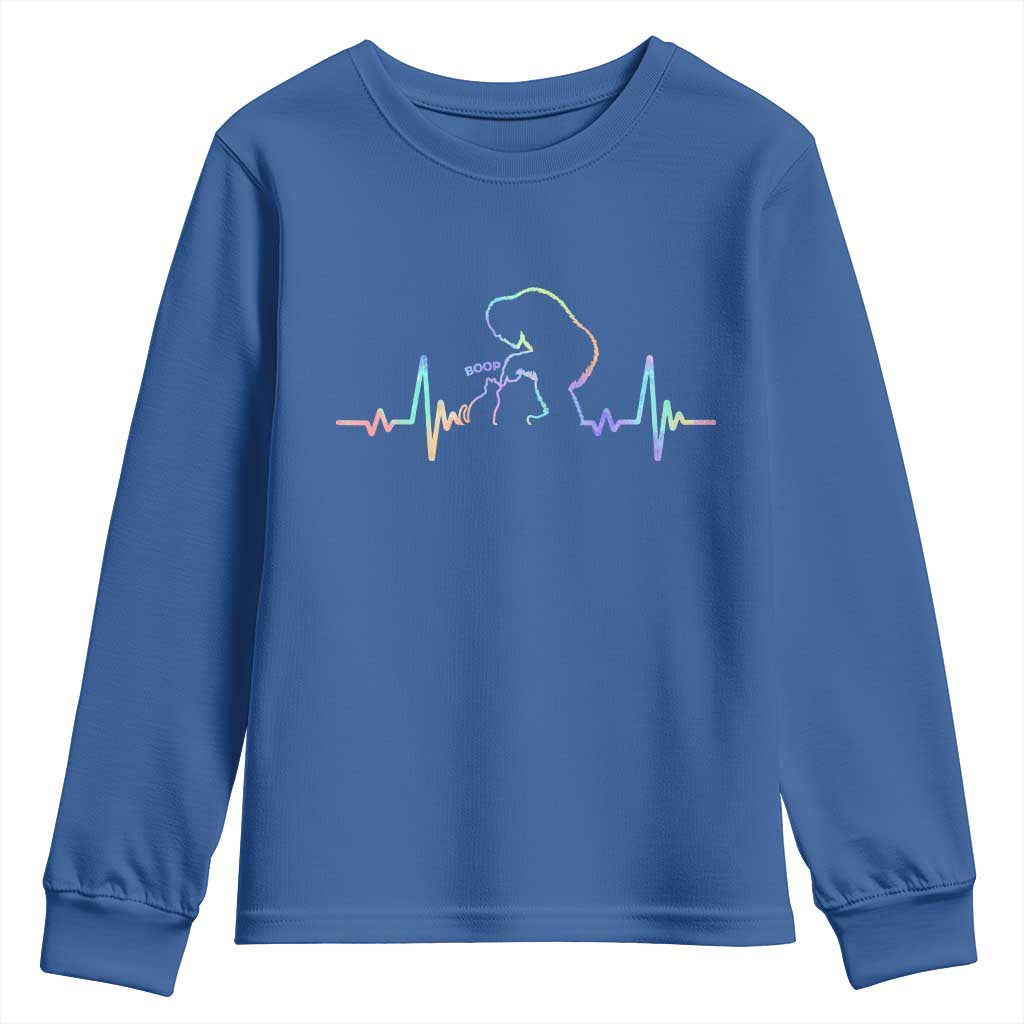 Fun Hand Boop Nose Bigfoot Cat Youth Sweatshirt Heartbeat Sasquatch Cat Lover Animal Silhouette TS10 Royal Blue Print Your Wear