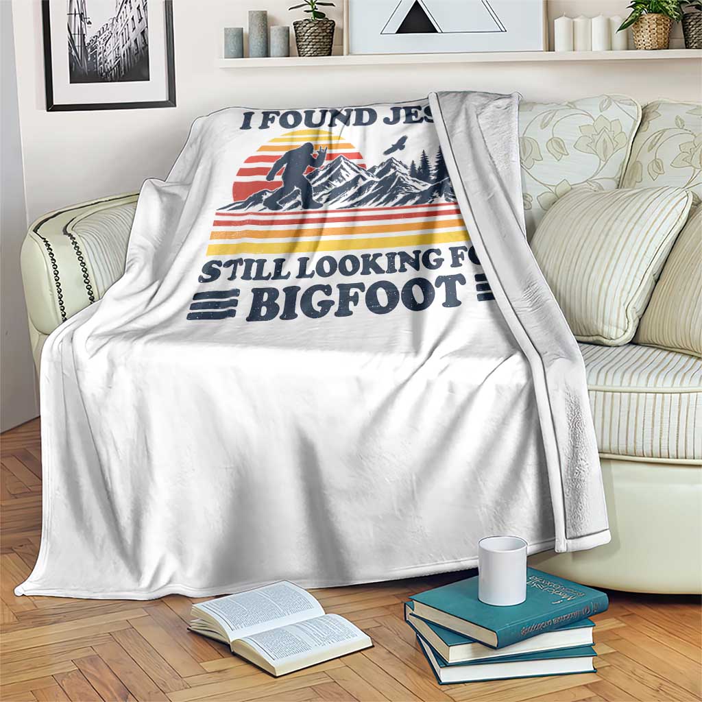 Retro I Found Jesus Still Looking For Bigfoot Throw Blanket Funny Sasquatch Bigfoot Believer Christian Humor TS10 Print Your Wear