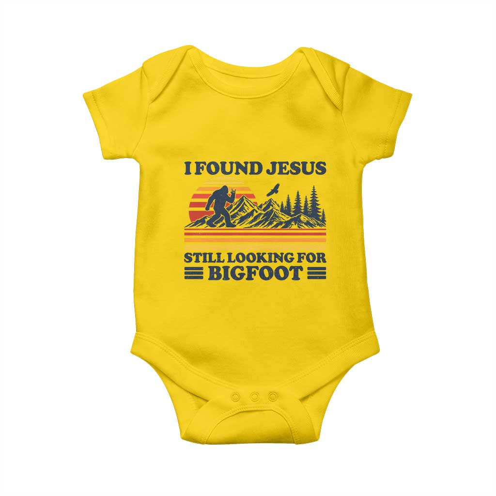 Retro I Found Jesus Still Looking For Bigfoot Baby Onesie Funny Sasquatch Bigfoot Believer Christian Humor TS10 Daisy Print Your Wear