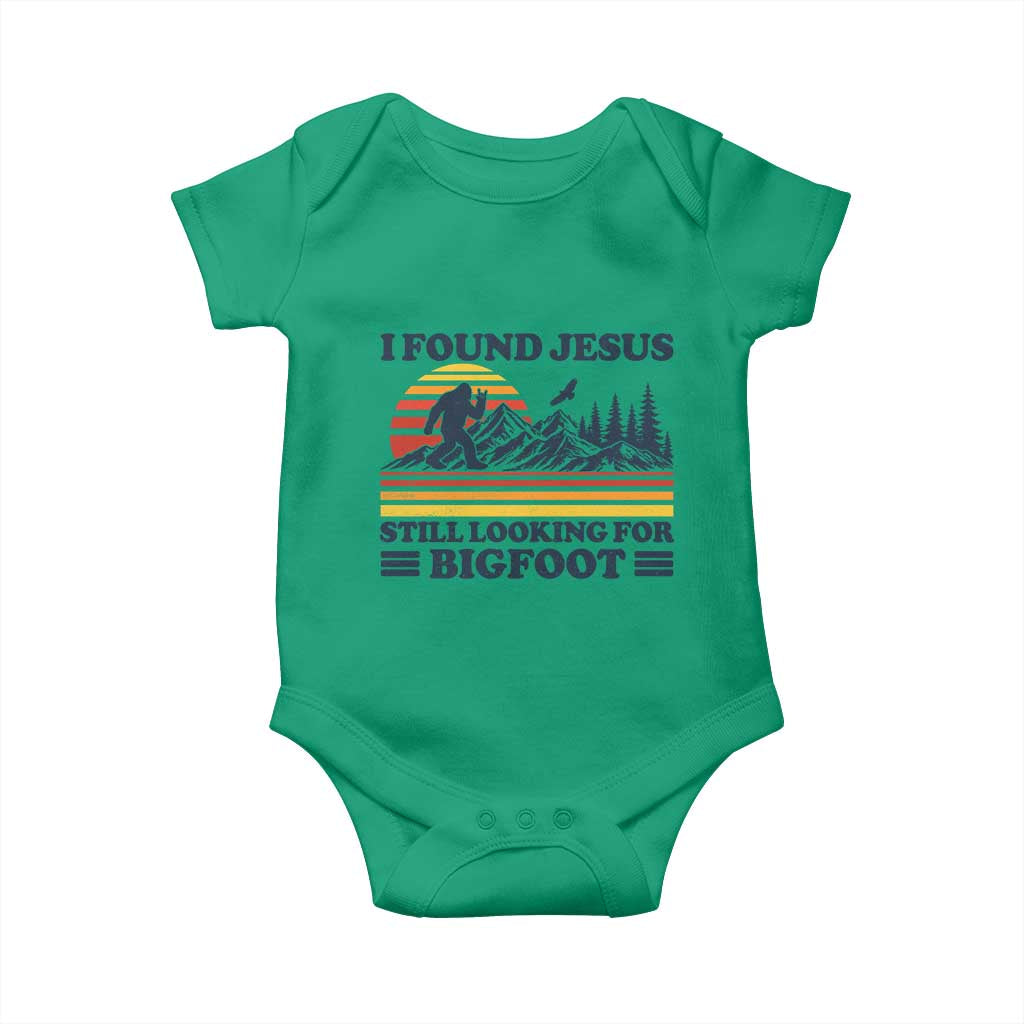 Retro I Found Jesus Still Looking For Bigfoot Baby Onesie Funny Sasquatch Bigfoot Believer Christian Humor TS10 Irish Green Print Your Wear