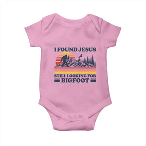 Retro I Found Jesus Still Looking For Bigfoot Baby Onesie Funny Sasquatch Bigfoot Believer Christian Humor TS10 Light Pink Print Your Wear