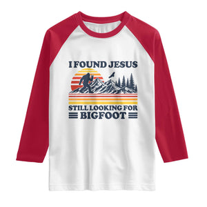 Retro I Found Jesus Still Looking For Bigfoot Raglan Shirt Funny Sasquatch Bigfoot Believer Christian Humor TS10 White Red Print Your Wear