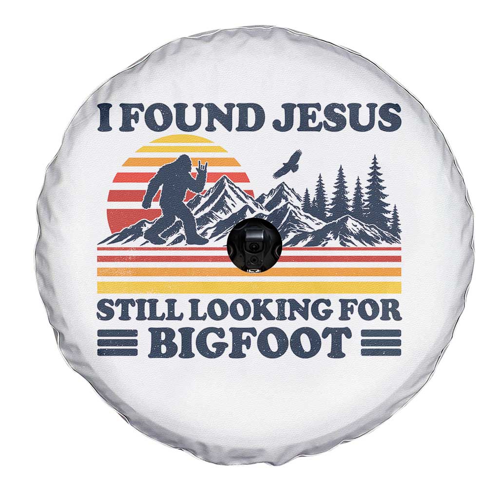 Retro I Found Jesus Still Looking For Bigfoot Spare Tire Cover Funny Sasquatch Bigfoot Believer Christian Humor TS10 Print Your Wear