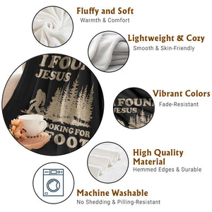 Retro I Found Jesus Still Looking For Bigfoot Throw Blanket Vintage Sasquatch Believer Funny Christian Humor TS10 Print Your Wear